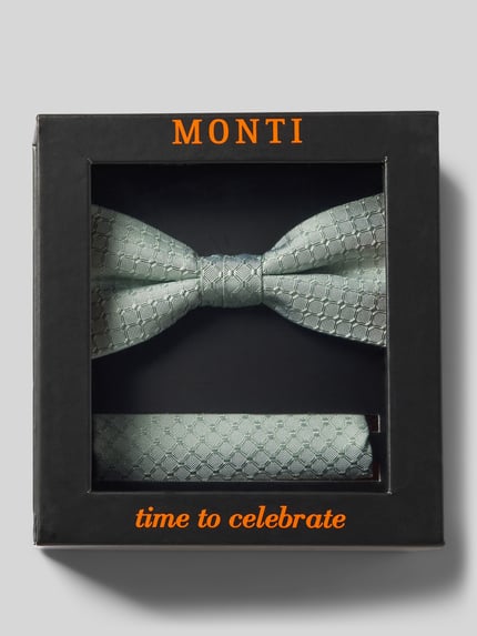 MONTI Set aus Fliege und Einstecktuch aus reiner Seide Gruen 1