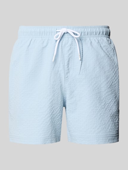 Produktfoto, hellblaue Badehose aus Seersucker mit elastischem Bund und Kordelzug, Regular-Fit, Modell 'MAUI OCEAN' von Jack & Jones