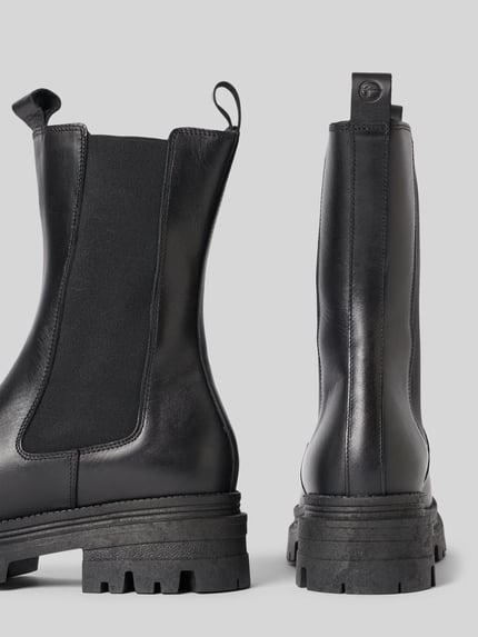 Productfoto, zwarte chelsea boots van rundleer met grove profielzool, Chelseas aus echtem Rindsleder van Tamaris, Dames Chelseas