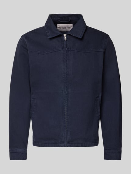 Productfoto, donkerblauwe katoenen jeansjacke met rits, rechte fit, Kentkraag, zijzakken, Jeansjacke mit Reißverschluss Modell 'REILLY' van khujo