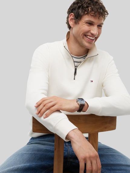 Tommy Hilfiger Regular Fit Troyer aus Baumwoll-Mix  Offwhite 3