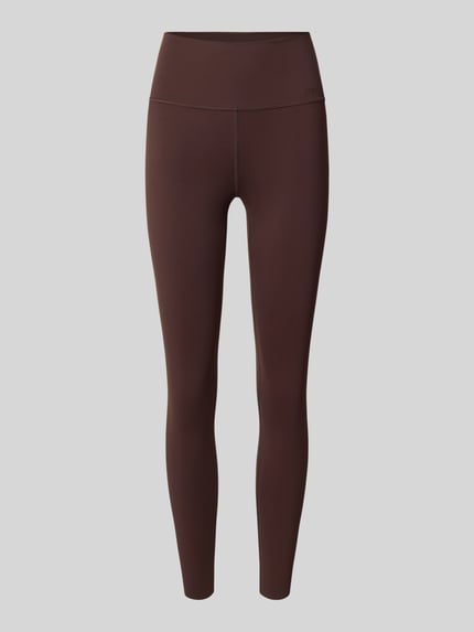 Produktfoto, braune Leggings mit elastischem Bund, körpernahe Passform, glatte Stretch-Textur, Leggings mit elastischem Bund Modell 'Sense' von aim'n, Damen Leggings mit Stretch-Anteil