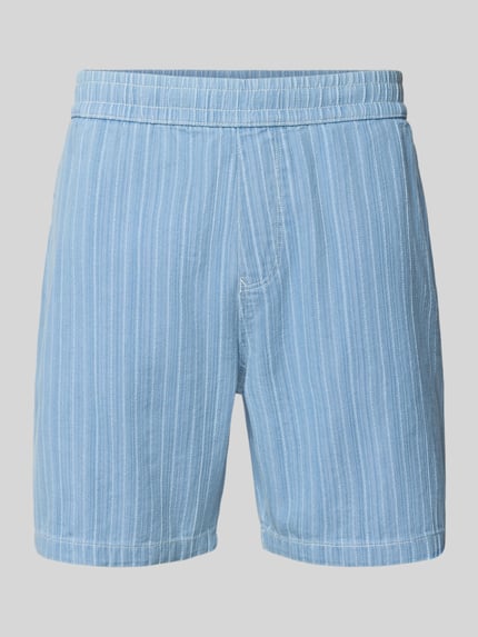 Produktfoto, Shorts mit Strukturmuster und elastischem Bund von REVIEW, Reine Baumwolle, Regular-Fit, blau-weißes Strukturmuster, Bundweite 43 cm, Innenbeinlänge 18 cm, Größe M
