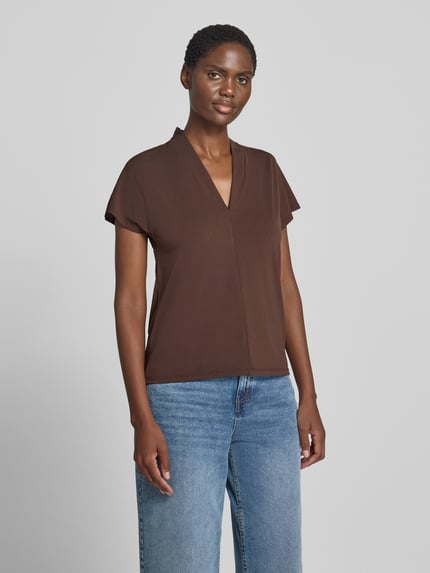 FREE/QUENT Regular Fit Bluse mit V-Ausschnitt Modell 'Yrsa' Dunkelbraun 4