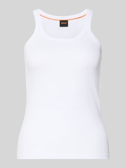 Productfoto, Slim Fit Tank Top uit katoenmix model 'C_EPETITE' van BOSS Orange, effen, ribstructuur, ronde hals, brede bandjes, labelstiksel