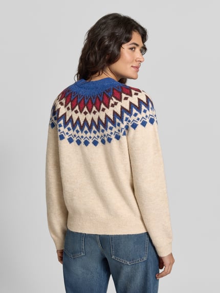 Jake*s Casual Pullover mit kontrastreichem Rundhals-Strickmuster Ecru 5