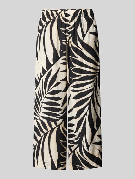 Produktfoto, Wide Fit Stoffhose aus Viskose-Mix Modell 'Life' von Mango, floraler Allover-Print, verkürzte Passform, elastischer Bund, Damen