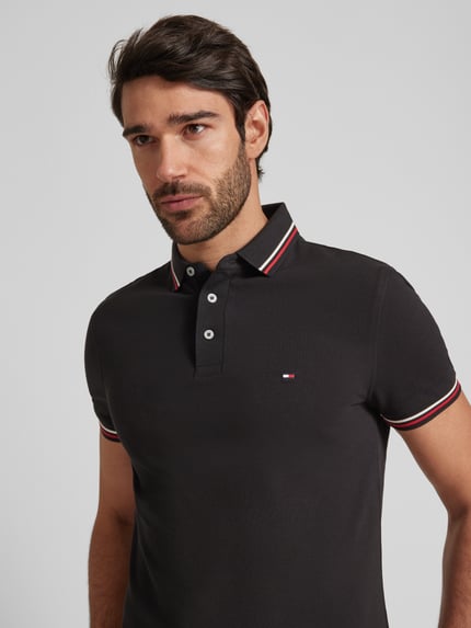 Tommy Hilfiger Slim fit poloshirt met logostitching Zwart - 3