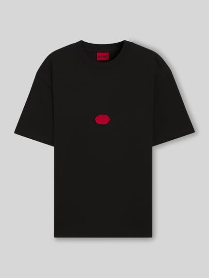 HUGO T-shirt o kroju relaxed fit z bawełnianego dżerseju model ‘DIVIS’ Czarny 2