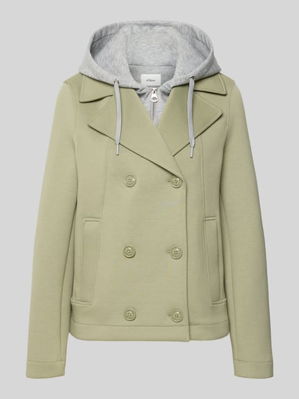 Produktfoto, Regular Fit Sweatjacke mit Viskose-Anteil van s.Oliver RED LABEL in effen lichtgroen, reverskraag, dubbele knoopsluiting, capuchon, lange mouw, zijzakken, sweatmateriaal