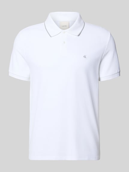 Productfoto, Poloshirt met Logo Stitching uit zuivere katoen van CK Calvin Klein, wit, uni, regular fit, korte mouw, polokraag, textuur piqué.