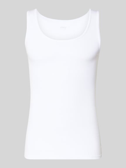 Produktfoto, Tanktop im unifarbenen Design von Mey aus reiner Peru-Pima-Baumwolle, Slim-Fit, Feinripp-Struktur, gerippter Rundhalsausschnitt, weiße Farbe