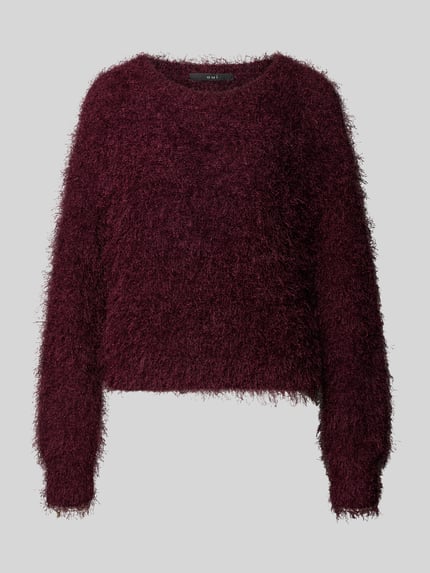 Produktfoto, Strickpullover mit Rundhalsausschnitt von Oui, Materiaalmix met viscose, regular fit, effectgaren, bordeauxrood, zachte textuur
