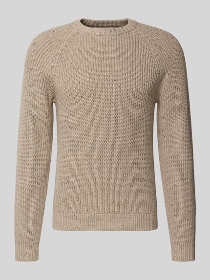 Produktfoto, Regular Fit Strickpullover aus Baumwoll-Mix mit Woll-Anteil Modell 'LITUS' von Only & Sons in melierter Optik, grob gestrickt, beige Farbtöne