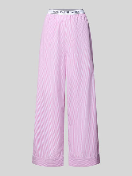 Produktfoto, Regular Fit Pyjama-Hose aus reiner Baumwolle Modell 'SHIRTING STRIPES' von Polo Ralph Lauren, rosa-weiß gestreift, elastischer Label-Bund, seitliche Eingrifftaschen, glatte Baumwoll-Textur
