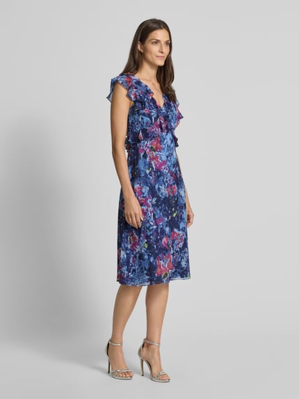 Lauren Ralph Lauren Knielanges Kleid mit Rüschenbesatz Modell 'Taralee' Bleu Melange 1