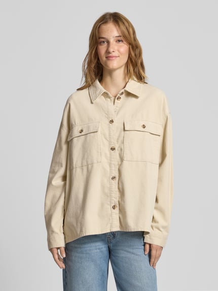 ONLY Loose Fit Hemdjacke aus reiner Baumwolle Modell 'MOXIE' Ecru 4