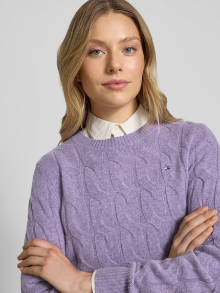 Tommy Hilfiger Sweter z dzianiny o kroju regular fit z czystej wełny Jasnofioletowy 3