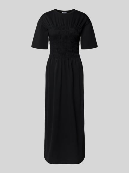 Produktfoto, Midikleid mit Smok-Details von Jake*s Casual aus Reine Baumwolle in Schwarz, Taillierter Schnitt, Rundhalsausschnitt, glatte Textur