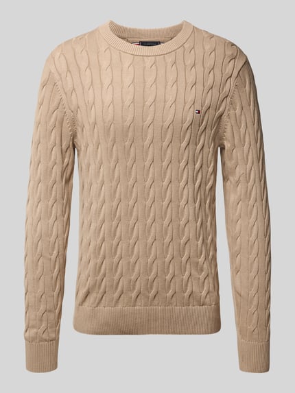 Tommy Hilfiger Regular Fit Strickpullover aus reiner Baumwolle Taupe 2