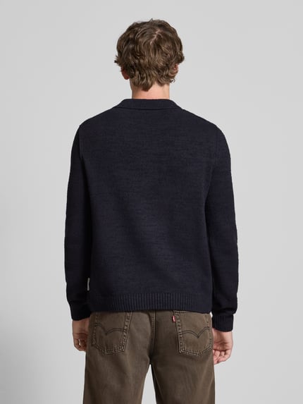 Marc O'Polo DENIM Sweter o kroju relaxed fit w stylu polo z dzianiny z mieszanki bawełny Granatowy 5