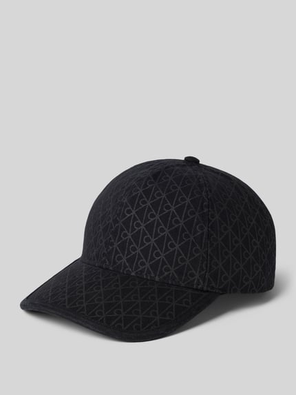 Produktfoto, Cap mit Logo-Muster und Label-Badge von CK Calvin Klein aus katoen, zwart logo-motief, gestructureerde klep, verstelbare band