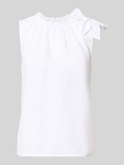 Produktfoto, Regular Fit Bluse aus viscosemix met linnen en viscose met sierstrik, opstaande kraag met ruches, mouwloos design, ruglengte maat 36: 54 cm van Christian Berg Woman