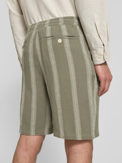 Selected Regular fit bermuda met structuurmotief, model 'BRODY' Olijfgroen - 3