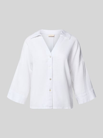 Produktfoto, Boxy Fit Bluse mit V-Ausschnitt Modell 'Lava' von FREE/QUENT, weiß, Leinen-Viskose-Mix, Hemdblusenkragen, glatte Textur
