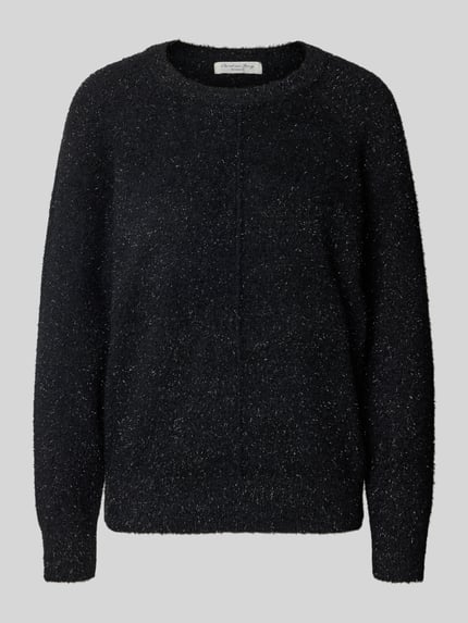 Produktfoto, Relaxed Fit Strickpullover mit Rundhalsausschnitt von Christian Berg Woman, dunkel, weiche Textur, Ziernaht, elastische Abschlüsse