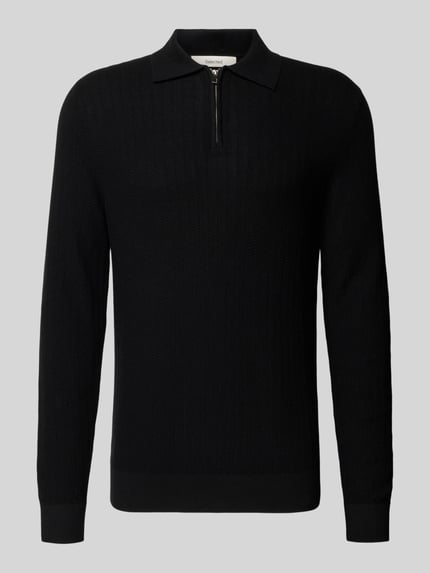 Produktfoto, czarne Oversized Poloshirt aus reiner Baumwolle Modell 'CRAN' von SELECTED HOMME, struktura dzianinowa, jednolity kolor