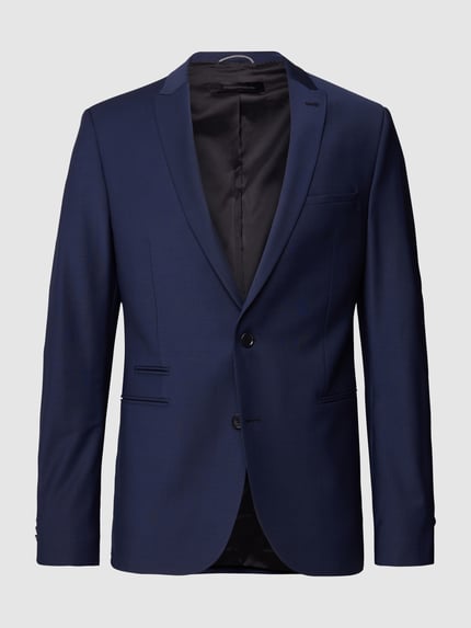 Produktfoto, Regular Fit Sakko mit wol-aandeel Model 'Irving' van Drykorn in donkerblauw, elastische materiaalmix, reverskraag, 2-knoopsluiting, paspelzakken, borstzak, ruglengte maat 50: 72 cm, schouderbreedte: 44 cm, mouwlengte: 63 cm.