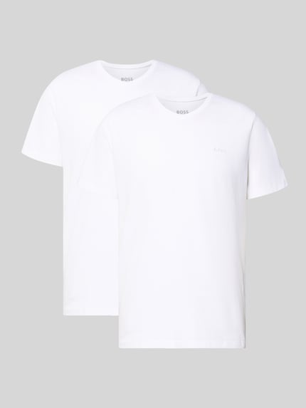 Produktfoto, zwei unifarbene, weiße T-Shirts mit V-Ausschnitt aus reiner Baumwolle, Modell 'ComfortS' von BOSS, 2er-Pack, gerader Schnitt