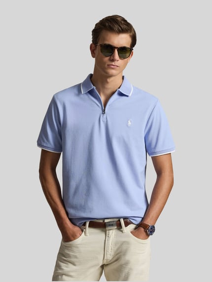 Polo Ralph Lauren Regular Fit Poloshirt aus Baumwoll-Mix mit Reißverschluss Hellblau 4