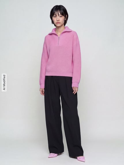 Jake*s Casual Sweter z wełny z kołnierzem zapinanym Mocnoróżowy 1