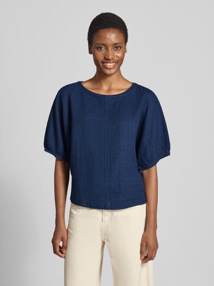 s.Oliver RED LABEL relaxed fit blouse met korte mouwen van puur katoen Marineblauw - 4