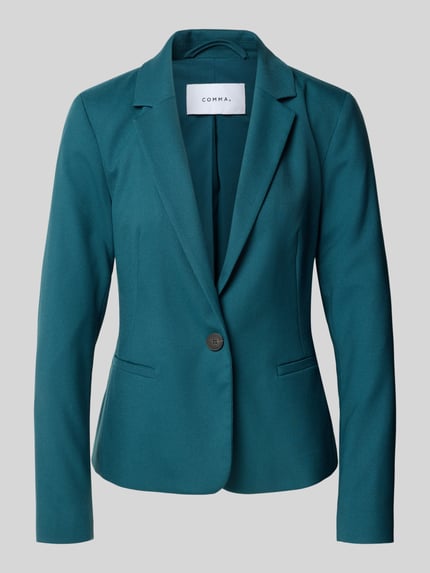 Produktfoto, Slim Fit Blazer mit Paspeltaschen von COMMA in Türkis, Material-Mix mit Viskose-Anteil, Reverskragen, Knopfverschluss, glatte Struktur