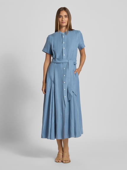 Polo Ralph Lauren Getailleerde midi jurk van een mix van zijde en linnen met katoen Bleu - 4