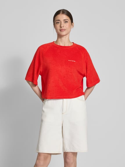 Jake*s Casual T-shirt met statementstitching Kersenrood - 4