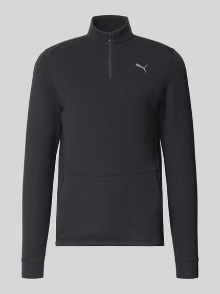 Produktfoto, czarna bluza z elastycznej mieszanki materiałów z lyocellem, detal z logo, prosty krój, Model 'CLOUDSPUN' od PUMA PERFORMANCE, długość tyłu w rozmiarze M: 74 cm, długość rękawów w rozmiarze M: 74 cm