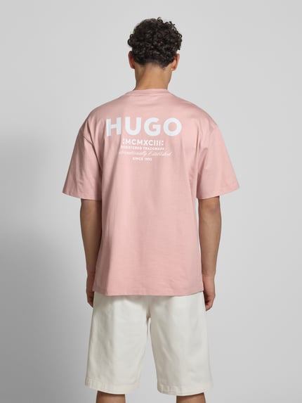 HUGO Blue T-shirt met labelprint, model 'Nalono' Roze - 5