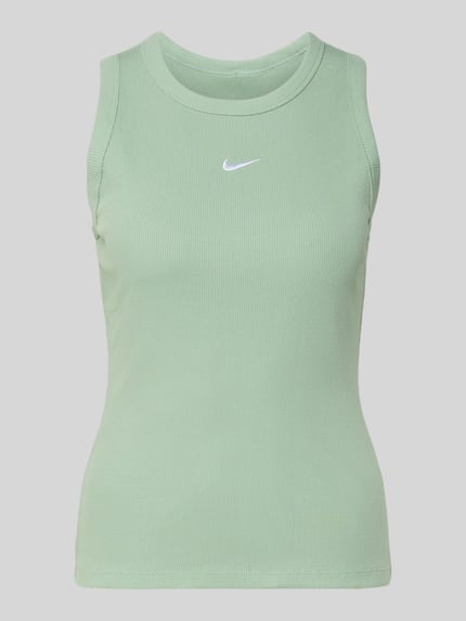 Produktfoto, Tanktop in Ripp-Optik mit Logo von Nike, mieszanka bawełny i elastanu, krój slim fit, efekt prążkowania, okrągły dekolt, długość tyłu w rozmiarze S: 55 cm