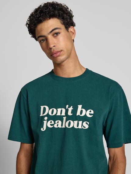 REVIEW T-shirt met geribde ronde hals Donkergroen - 3