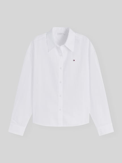 Tommy Hilfiger Regular Fit Langarmbluse aus reiner Baumwolle Weiss 2