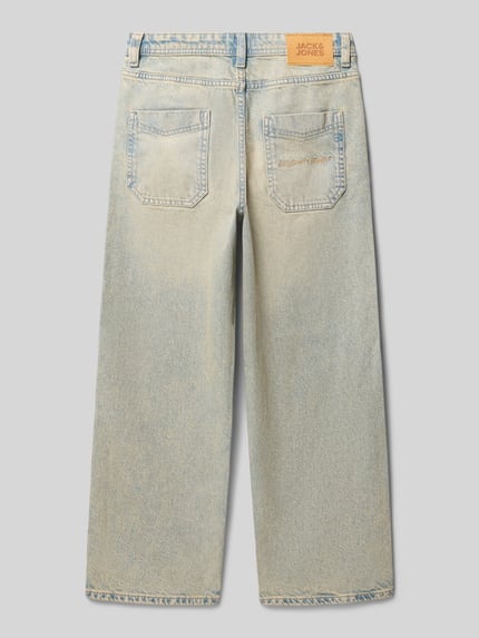 Produktfoto, Baggy Fit Jeans im Used-Look Modell 'ALEX' von Jack & Jones, blauer Baumwoll-Viskose-Mix mit Eingrifftaschen, grobe Textur