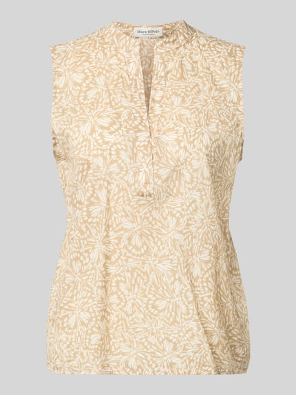 Produktfoto, Loose Fit Blusentop aus reiner Baumwolle von Marc O'Polo, beige-weißes Muster, leichte Textur, Damen Kurzarmbluse