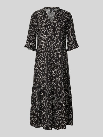 Produktfoto, Ausgestelltes Maxikleid aus reiner Viskose Modell 'EASY JOY' van Vero Moda met allover-patroon, maxi-lengte, henley-hals, ruches, korte knoopsluiting, halve mouw, rechte zoom, materiaal viscose