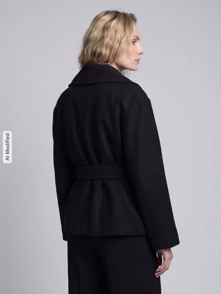 VERO MODA krój regular fit krótki płaszcz z wiązanym paskiem model 'ANNE' Czarny 5