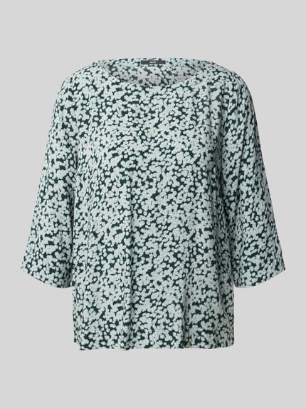Productfoto, Blusenshirt aus Viskose mit 3/4-Arm van Zero, regular fit, all-over patroon, ronde hals, witte en donkergroene tinten, zachte stoftextuur