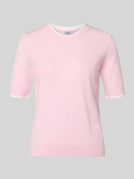 Produktfoto, Regular Fit Strickpullover mit Rundhalsausschnitt von More & More in zartem Rosa, halbärmelig, Viskose-Mix, elastische Abschlüsse